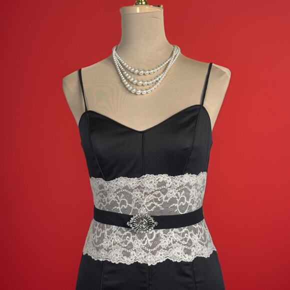 BCBGMAXAZRIA Dresses & Skirts - Y2k BCBG Max Azaria Black Cocktail Dress | Lace | Rhinestone Belt | Dark Romance